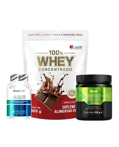 Kit Performance Diária - 100% Whey Protein Concentrado (900g) + Creatina Monohidratada (250g) + Multivitamínico (60caps)